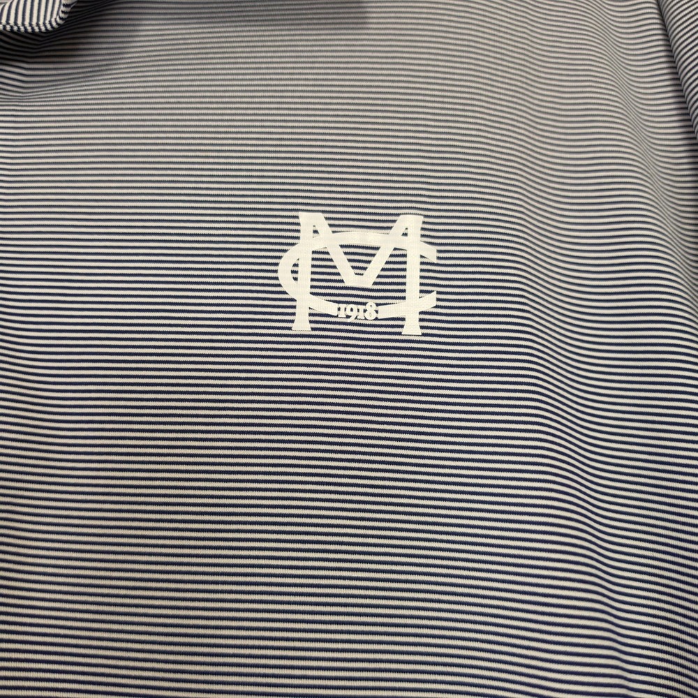 KJUS Golf Polo Shirt Men's Medium Blue White Micro Stripe Montecito Club 1918 - Picture 5 of 7